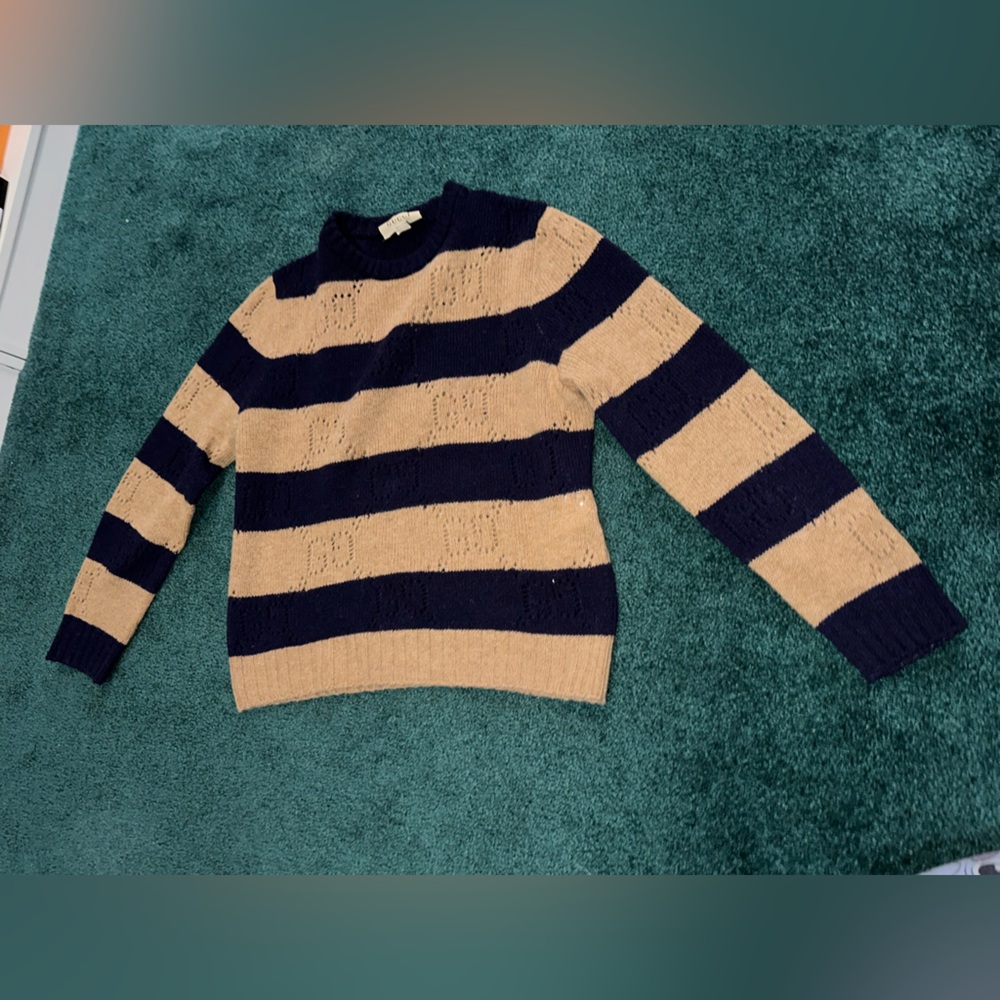 GUCCI men’s sweater, light weight, beige and navy blue, size M